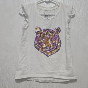 Azarhia Girls' Youth 5 White Tiger Sequin Top LSU